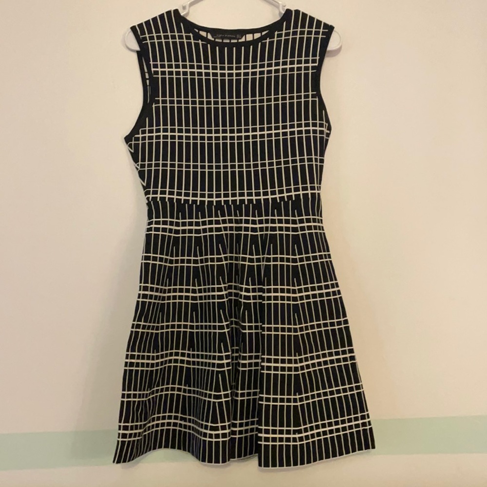 Zara Black and White Fit and Flare Dress Size Large